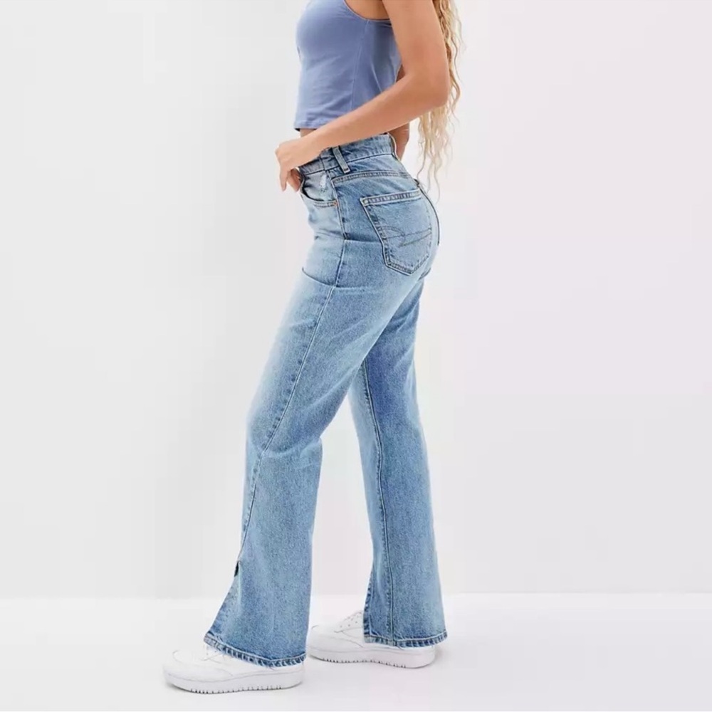 American Eagle Stretch '90s Bootcut Jean in Faded Indigo split hem long length